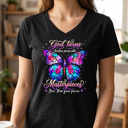 Broken Pieces Into God’s Masterpiece |  Women's V-neck T-shirt