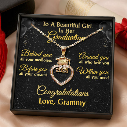To A Beautifull Girl In Her Graduation | Personalized Grad Cap Heart Necklace With Box&Card