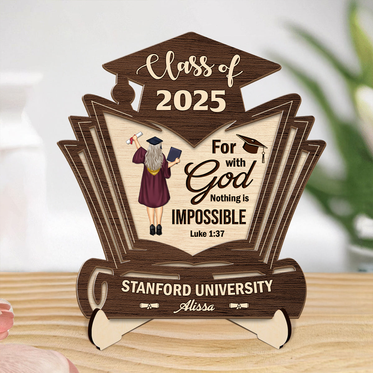 For With God Nothing Is Impossible  | Personalized 2-Layered Wooden Plaque