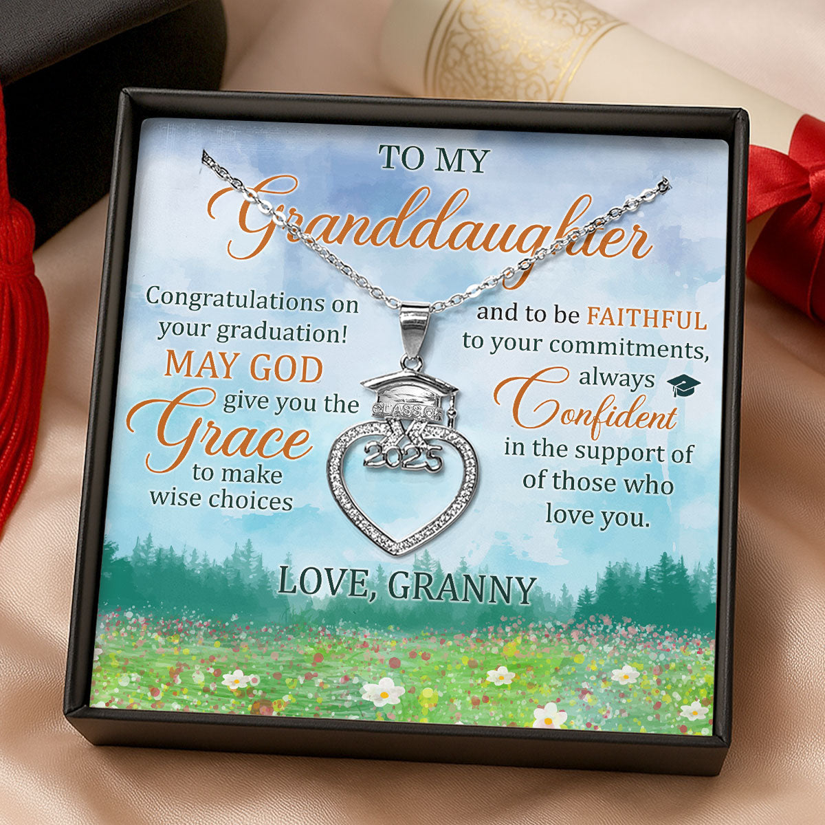 May God Give You The Grace | Personalized Grad Cap Heart Necklace With Box&Card
