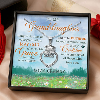 May God Give You The Grace | Personalized Grad Cap Heart Necklace With Box&Card