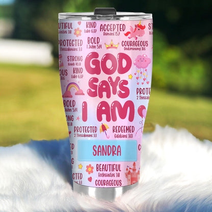 God Says I Am | Personalized Stainless Steel Tumbler For Kids JSSSTH881