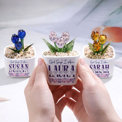 God Says I Am | Personalized Glass Everlasting Tulips