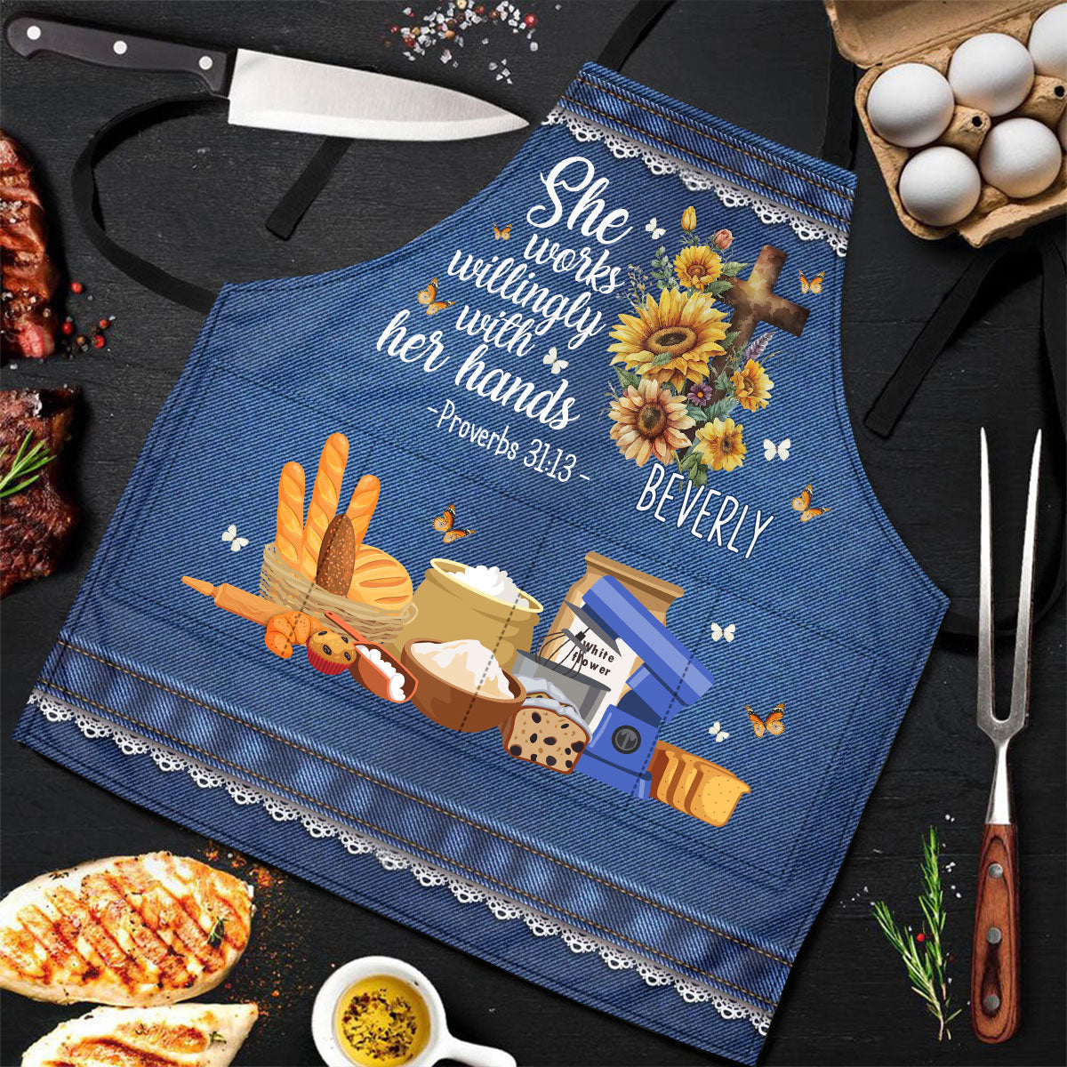 She Works Willingly With Her Hands | Personalized Apron With Pocket