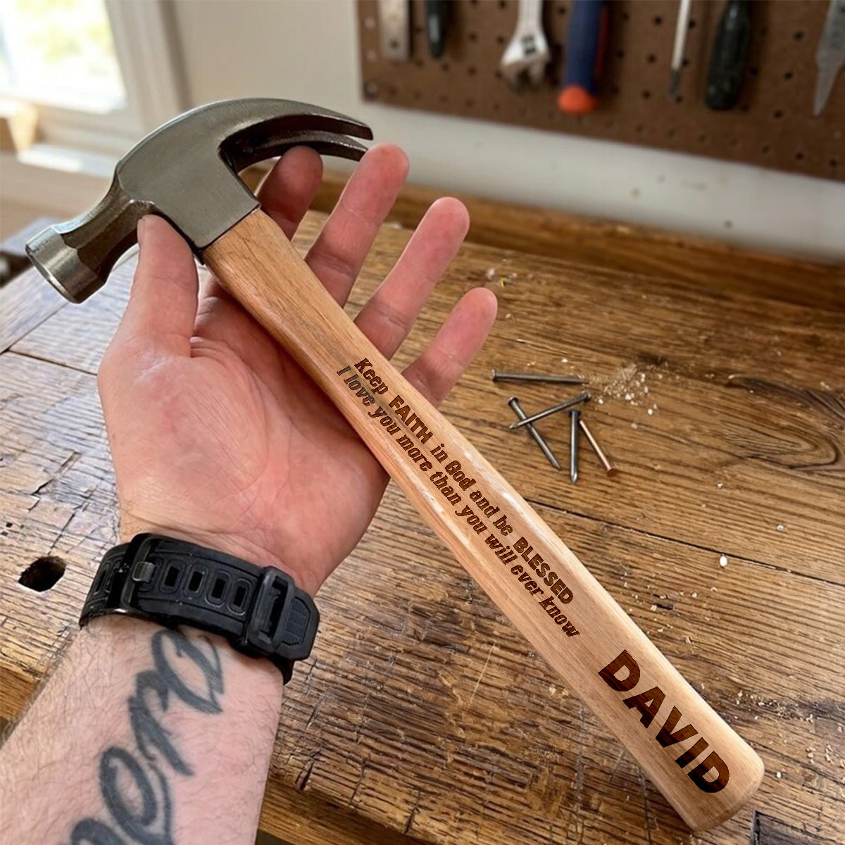 Keep Faith In God And Be Blessed  | Personalized Wooden Hammer