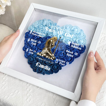 Put On The Full Armor Of God  | Personalized Heart Flower Shadow Box