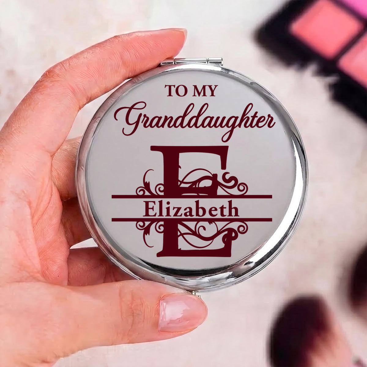 To My Granddaughter Never Forget How Much I Love You | Personalized Circle Metallic Mirror