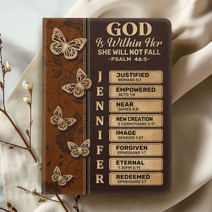 God Is Within Her She Will Not Fall | Personalized Leather Cover Notebook