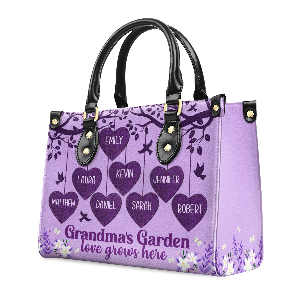 Grandma's Garden Love Grows Here | Personalized Leather Handbag