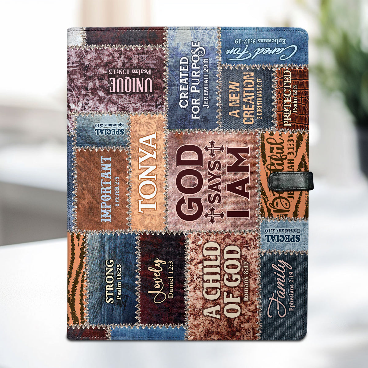 God Says I Am | Personalized Leather Button Padfolio JSLEPPH1868L