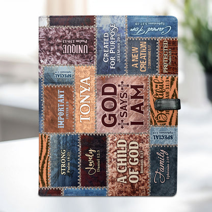 God Says I Am | Personalized Leather Button Padfolio JSLEPPH1868L
