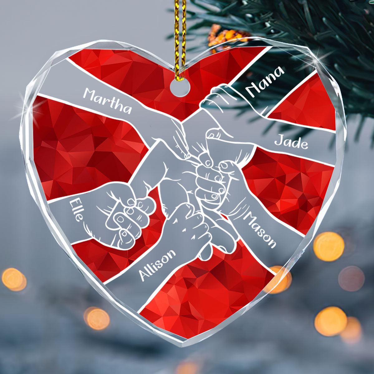 Hand In Hand Crystal Style Grandparents Grandkids | Personalized Heart Shaped Glass Ornament JSHGOPN2607T