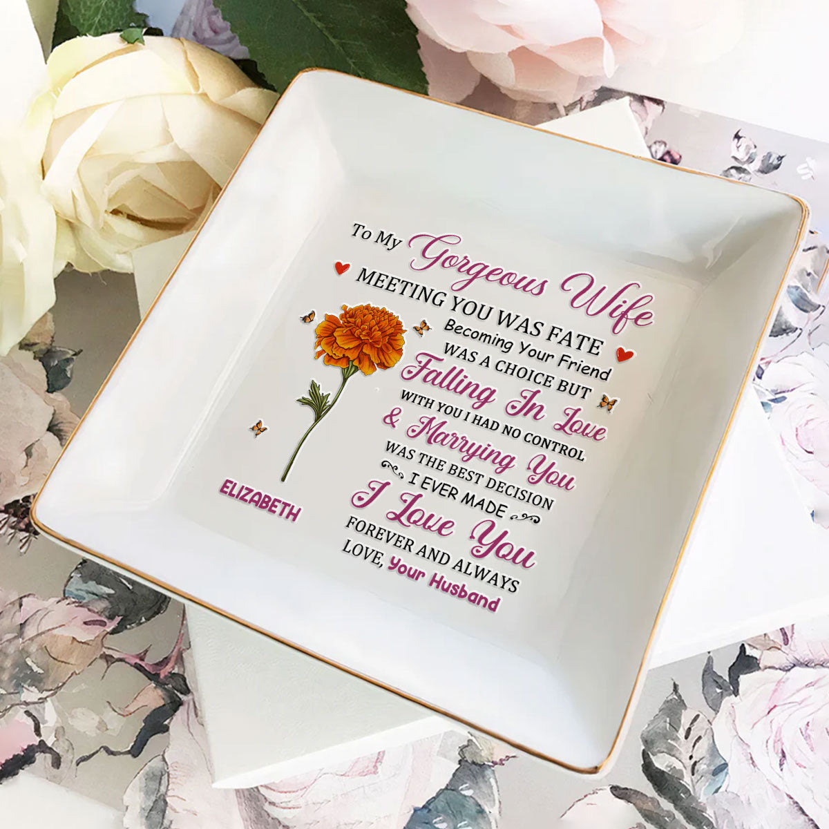 To My Gorgeous Wife | Personalized Jewelry Dish
