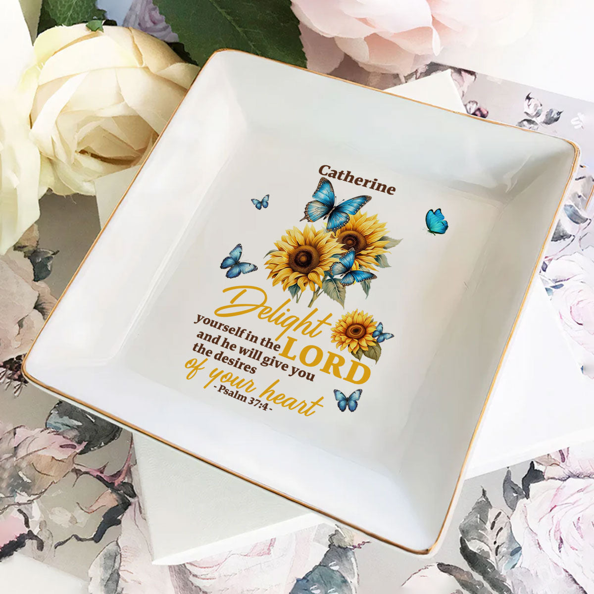 Delight Yourself In The Lord | Personalized Square Shaped Jewelry Dish