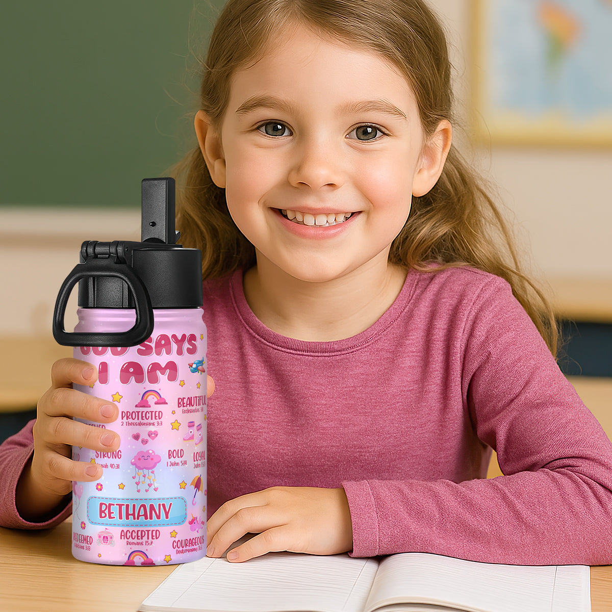 God Says I Am | Personalized Kids Stainless Steel Water Bottle