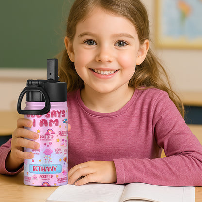 God Says I Am | Personalized Kids Stainless Steel Water Bottle