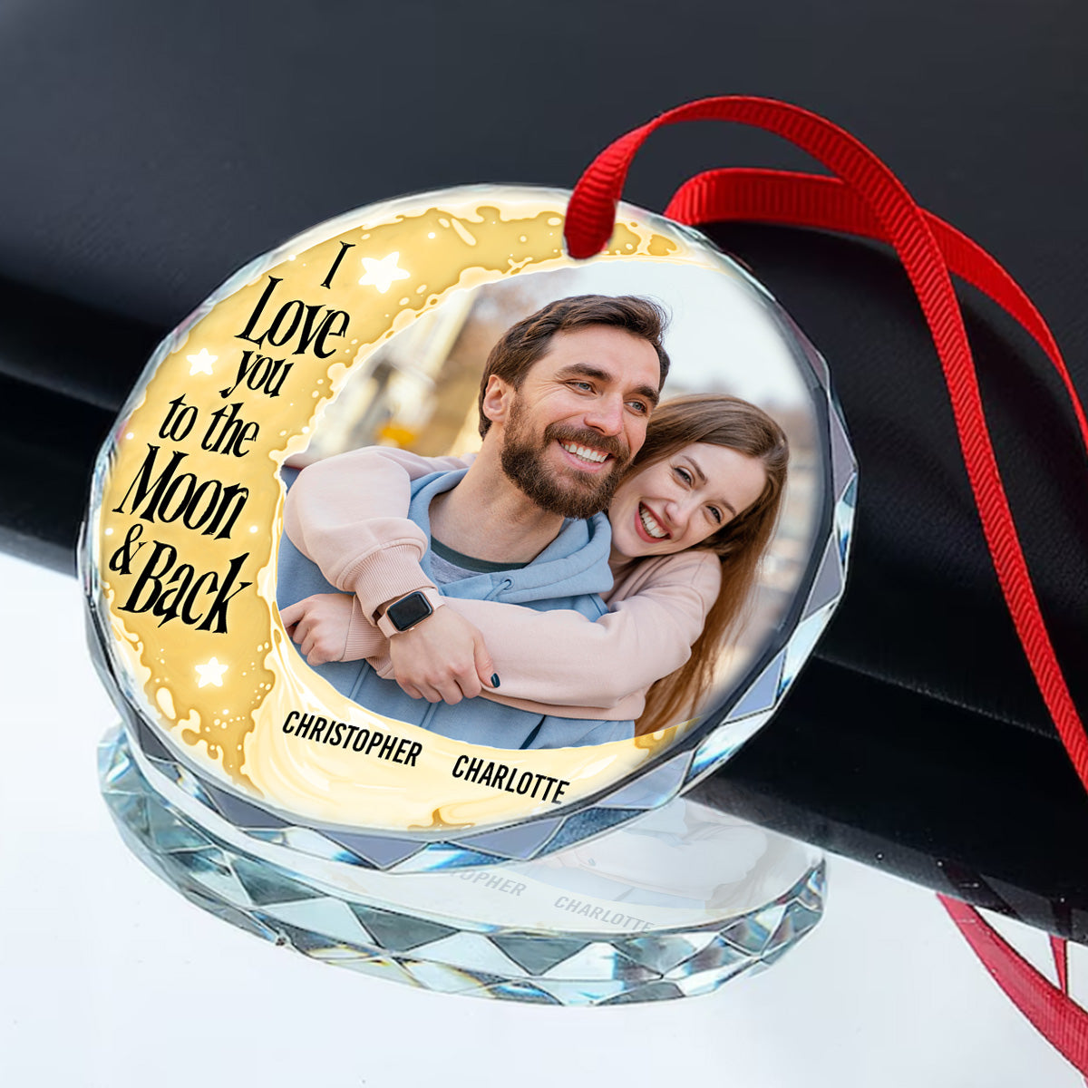 I Love You To The Moon And Back | Personalized 1-Side Round Glass Ornament JSURGOPPTN1737L