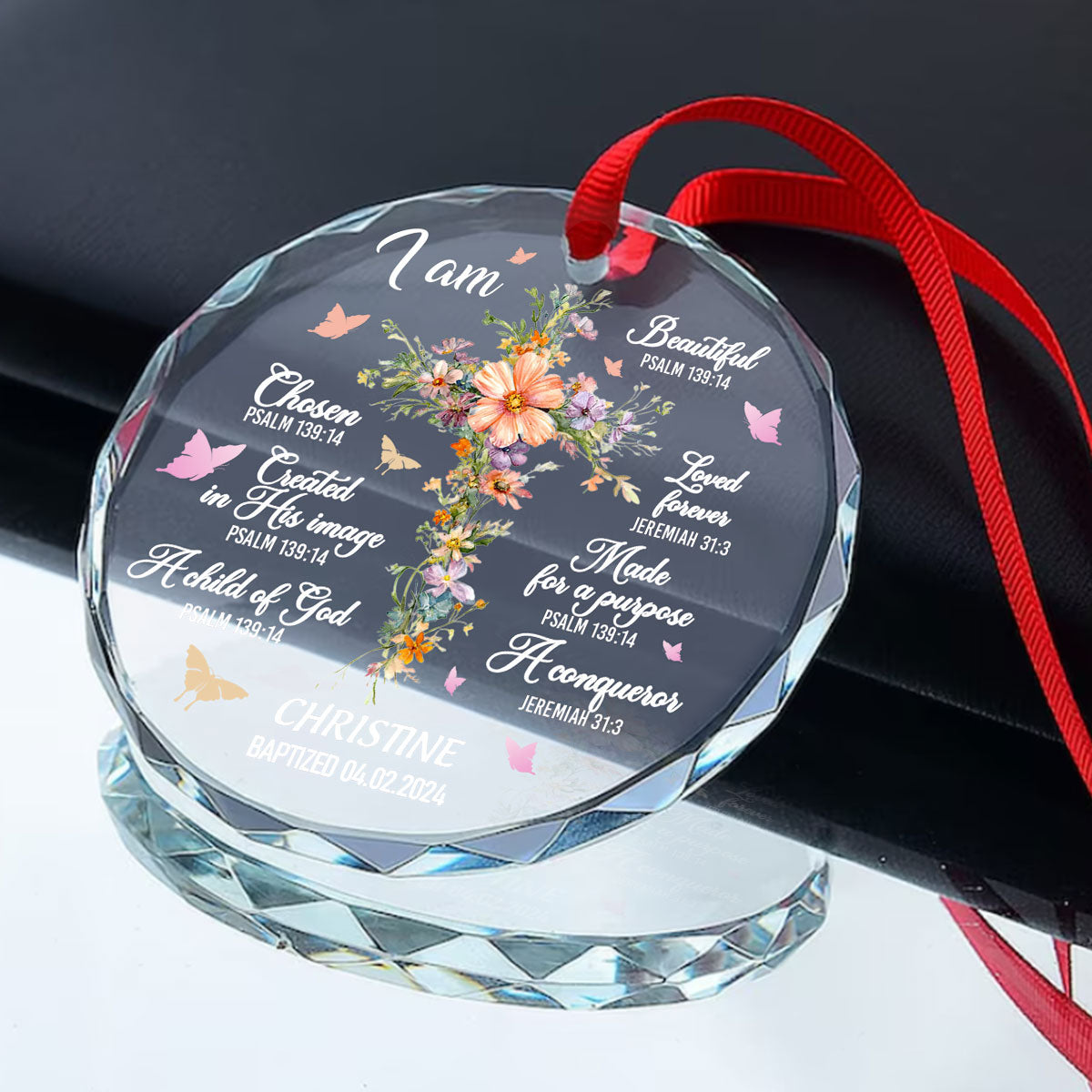 Unique Baptism Ornament For Newborn Baby | Personalized 1-Side Round Glass Ornament JSURGOPHLPA1758TA