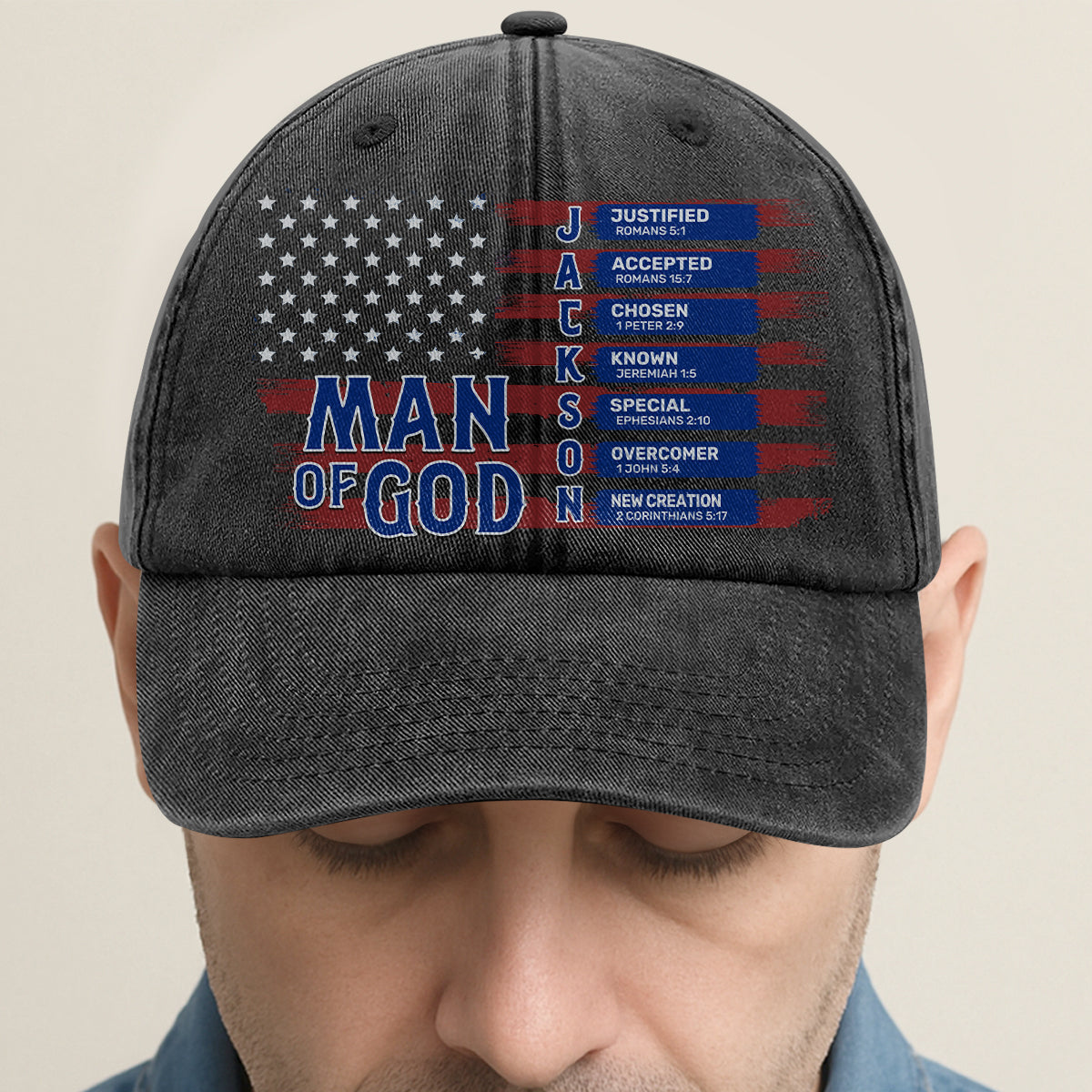 Man Of God  | Personalized Vintage Washed Denim Cap