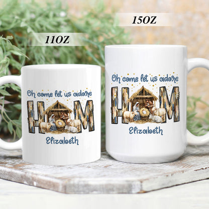 Oh Come Let Us Adore | Personalized White Ceramic Mug