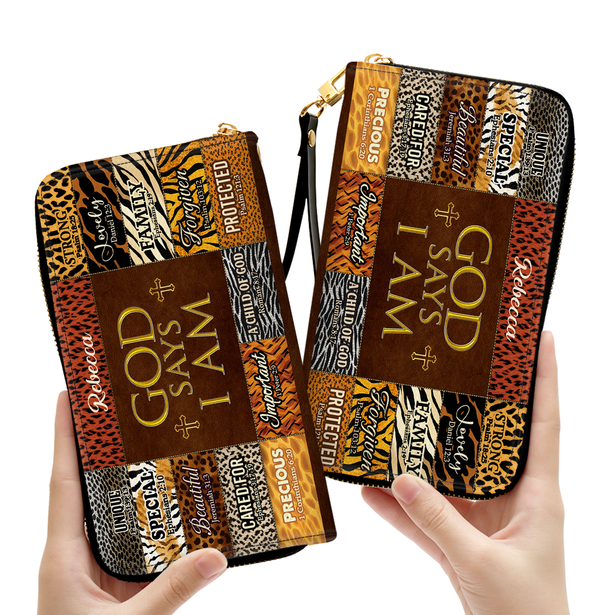 Jesuspirit | Personalized Leather Clutch Purse With Wristlet Strap Handle | Spiritual Gifts For Christian Women | God Says  I Am Unique CPM724