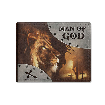 Man Of God With Lion And Cross | Personalized Folded Wallet For Men