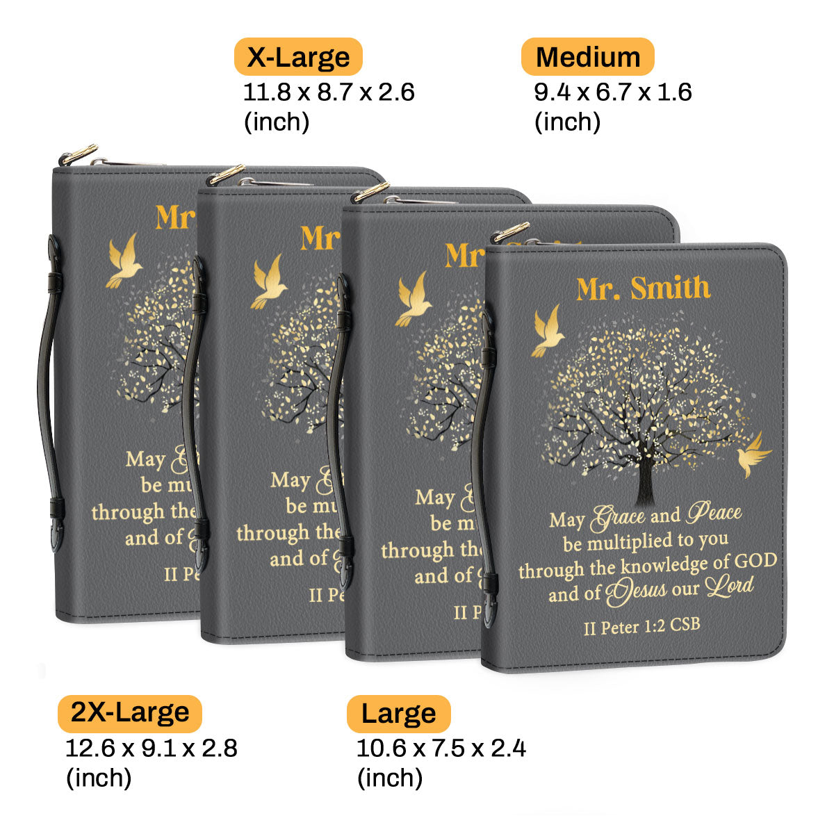 Jesuspirit | Grace And Peace | Personalized Zippered Bible Cover With Handle | Christian Inspirational Gifts For Pastor BCNAM1003B