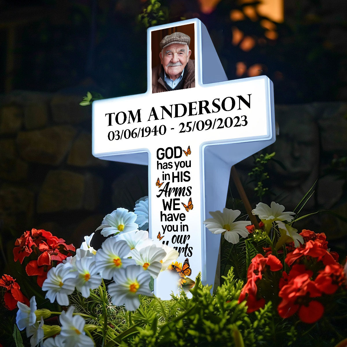 Jesuspirit Personalized Solar Powered Lighted White Cross | Memorial Quotes For Christian SPLWCH01-09