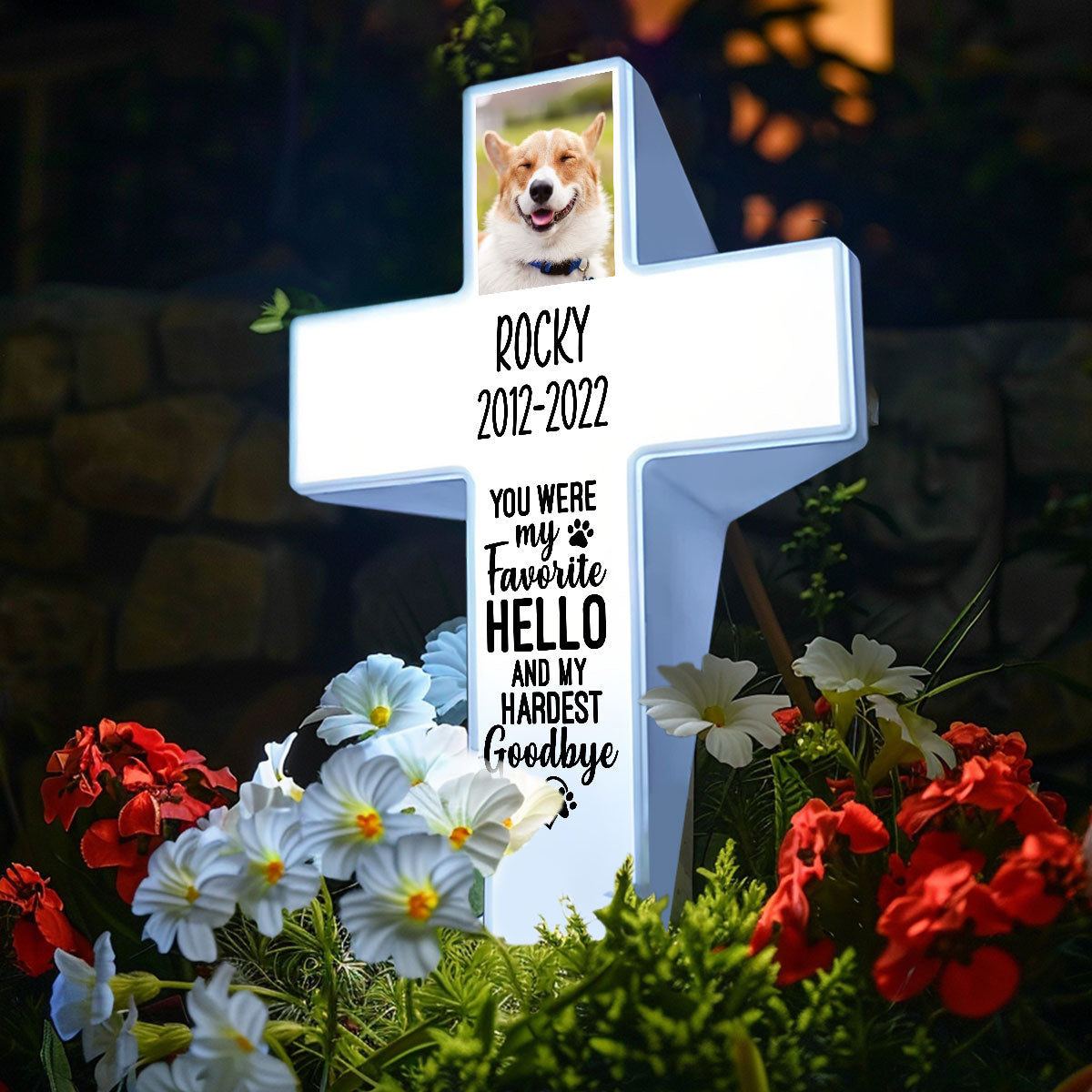 Jesuspirit Personalized Solar Powered Lighted White Cross | Memorial Quotes For Beloved Pets SPLWCH10-15