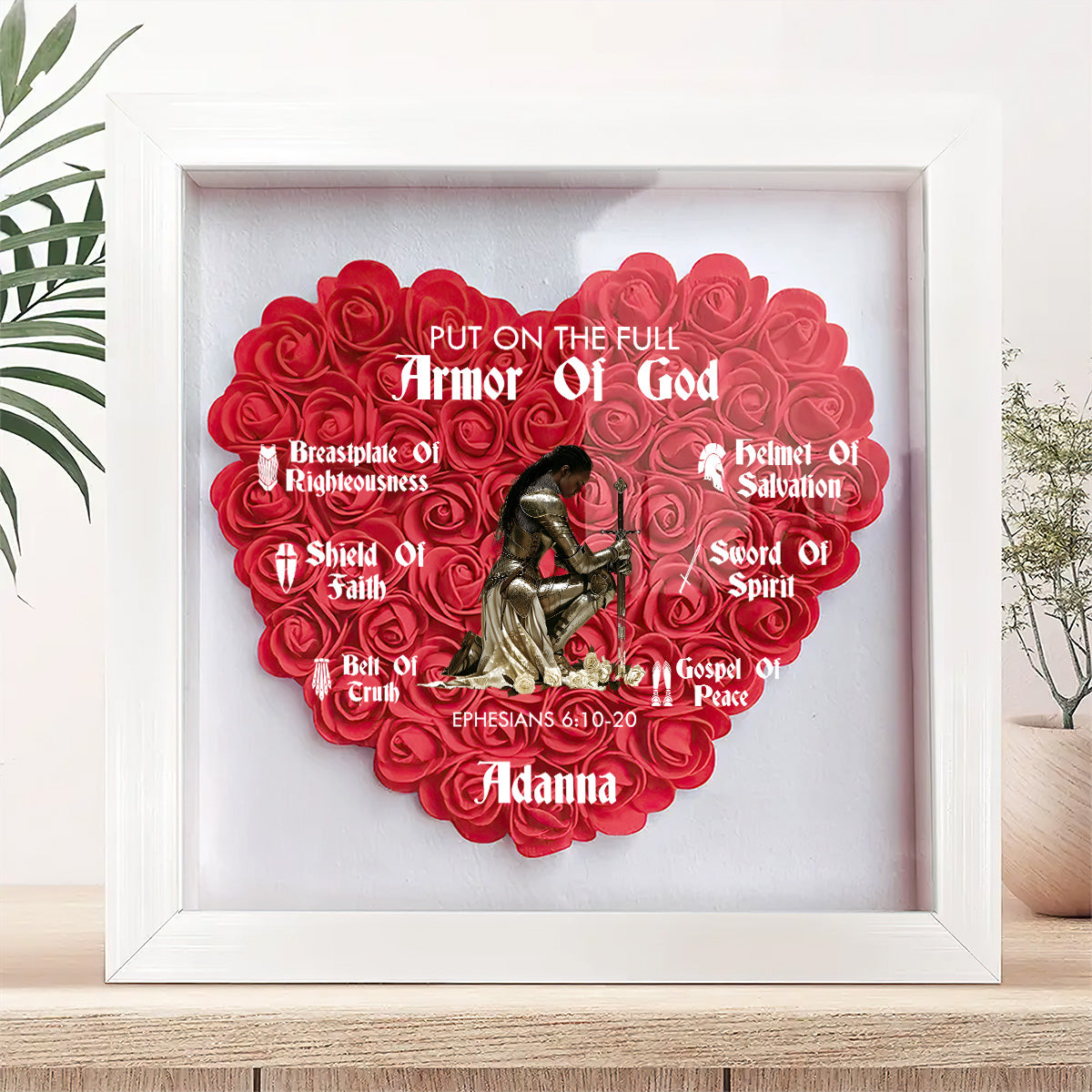 Put On The Full Armor Of God  | Personalized Heart Flower Shadow Box