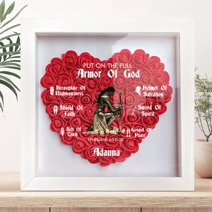 Put On The Full Armor Of God  | Personalized Heart Flower Shadow Box