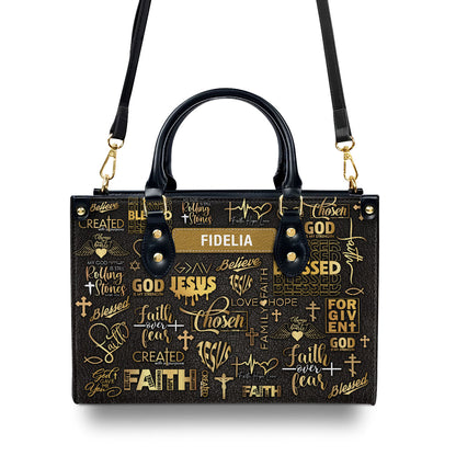 Faith Pray Jesus | Personalized Leather Handbag JSLHBHLPA1562TA