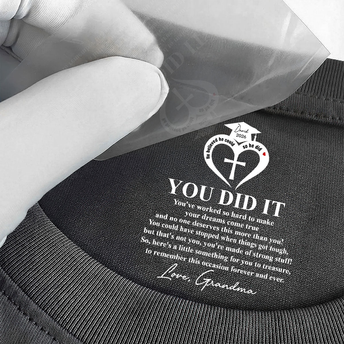 She Believed She Could So She Did Gift For Grandkids | Personalized Shirt With Design Inner Neck