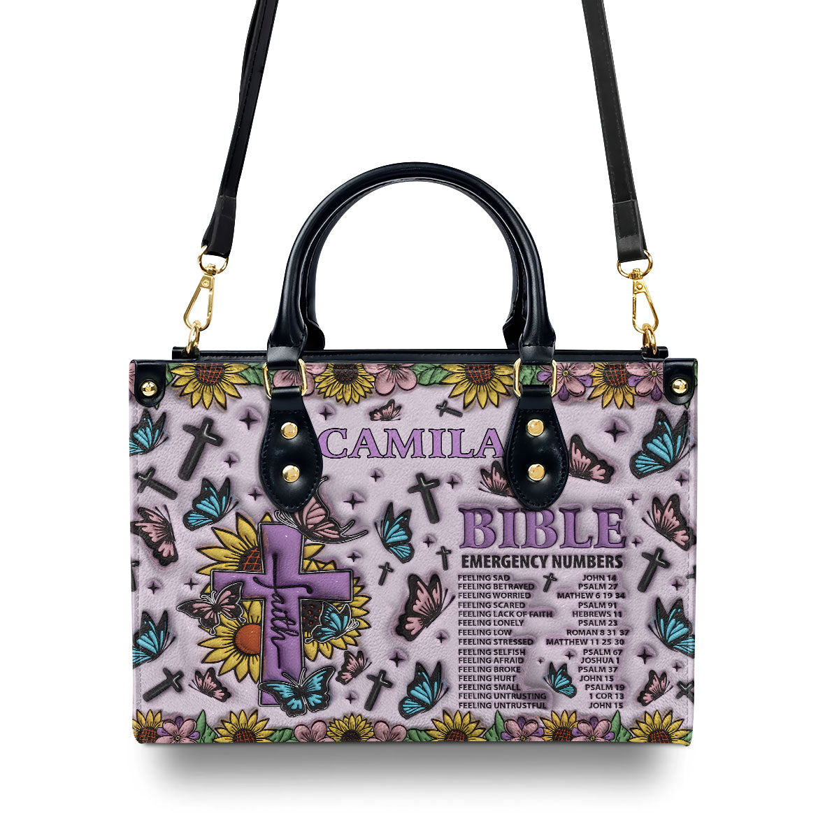 Bible Emergency Numbers | Personalized Leather Handbag JSLHBHA14