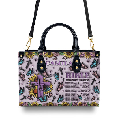 Bible Emergency Numbers | Personalized Leather Handbag JSLHBHA14