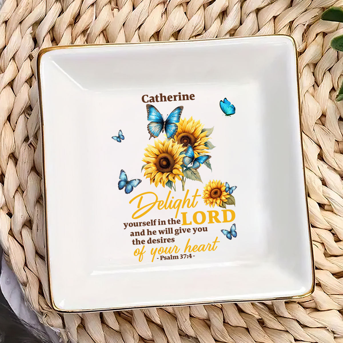 Delight Yourself In The Lord | Personalized Square Shaped Jewelry Dish