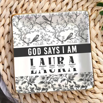 God Says I Am | Personalized Ceramic Ring Dish Square