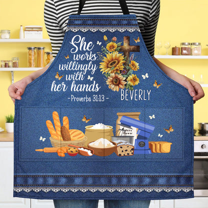 She Works Willingly With Her Hands | Personalized Apron With Pocket