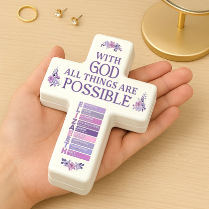 With God All Things Are Possible | Personalized Cross Jewelry Box
