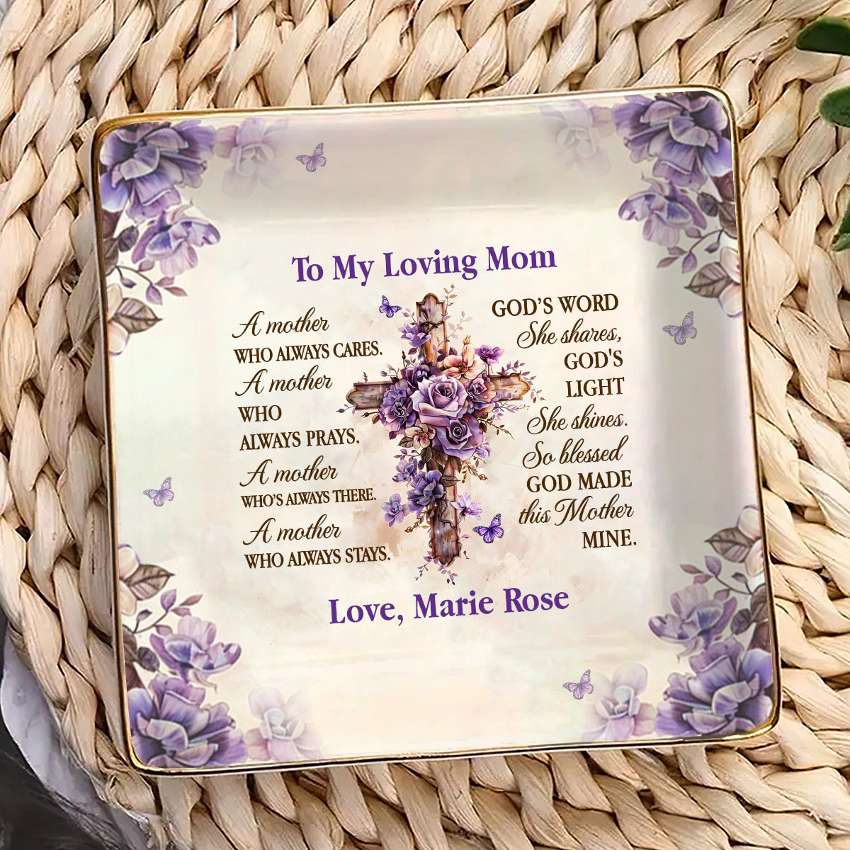 To My Loving Mom | Personalized Ceramic Ring Dish Square
