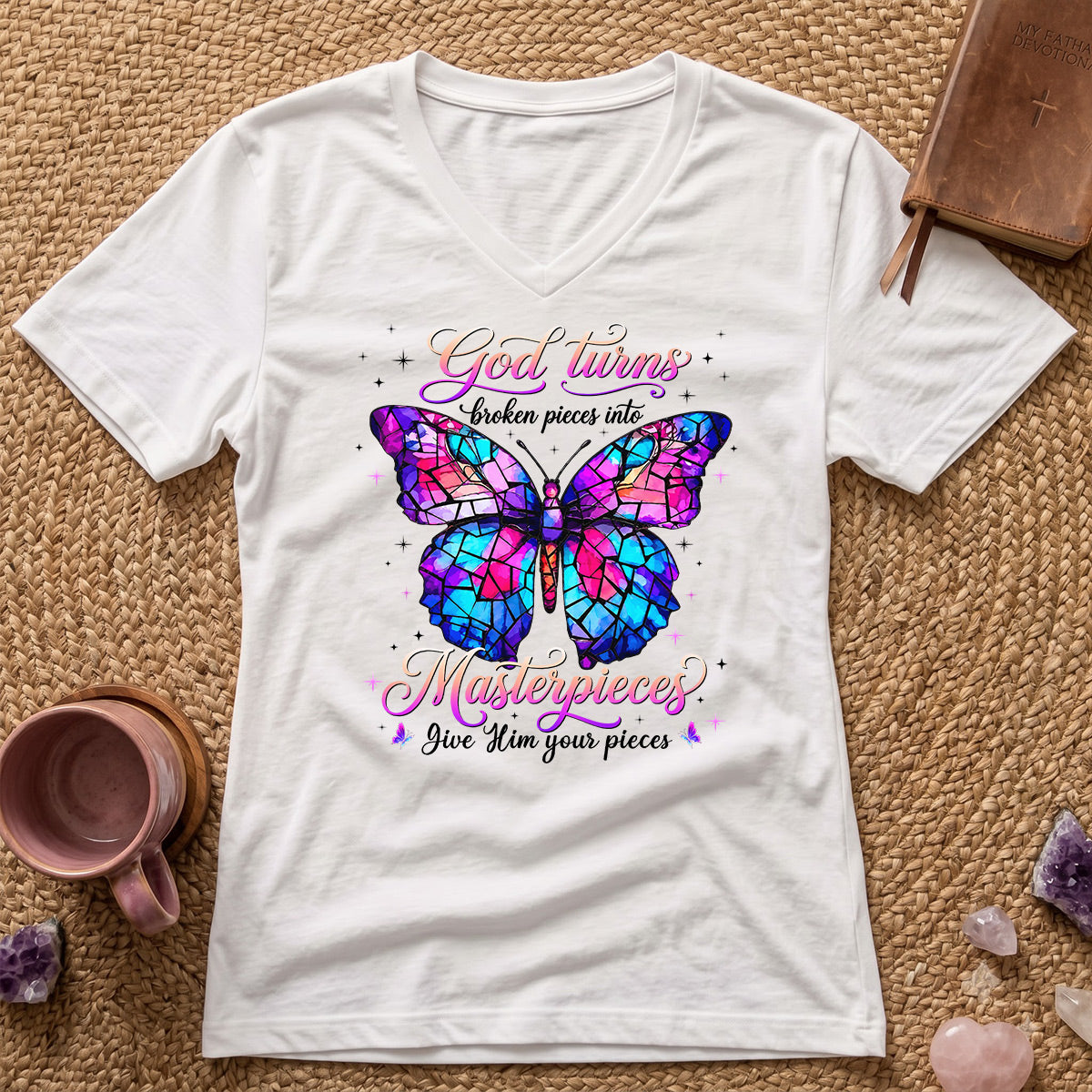 Broken Pieces Into God’s Masterpiece |  Women's V-neck T-shirt