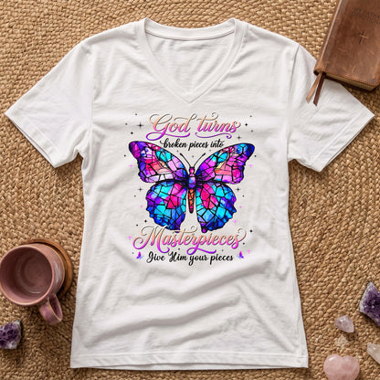 Broken Pieces Into God’s Masterpiece |  Women's V-neck T-shirt