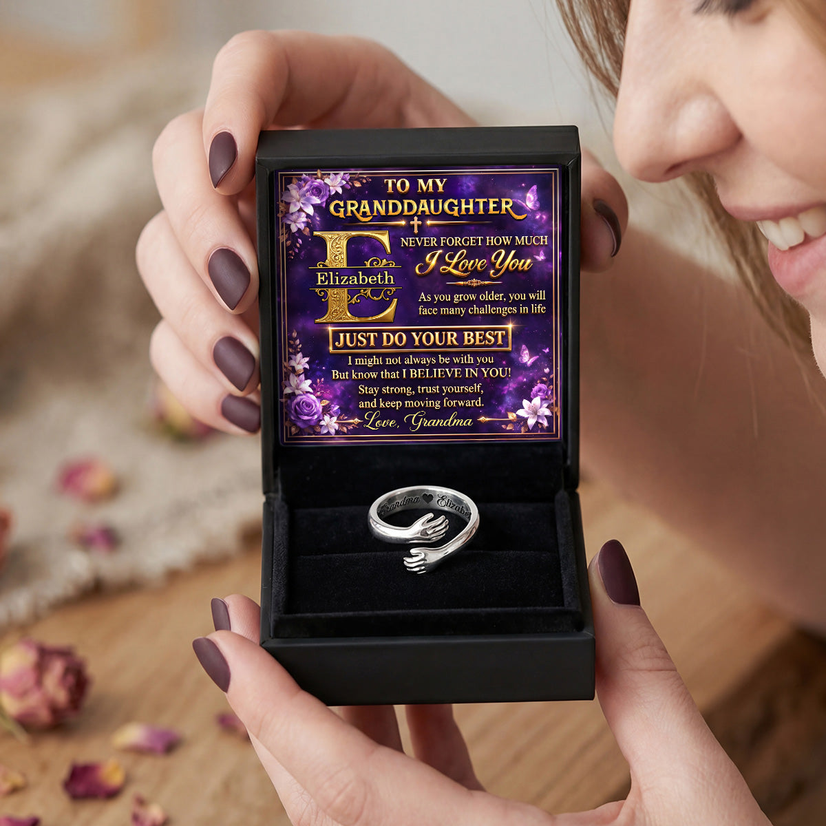 To My Granddaughter Never Forget How Much I Love You | Personalized Hug Ring