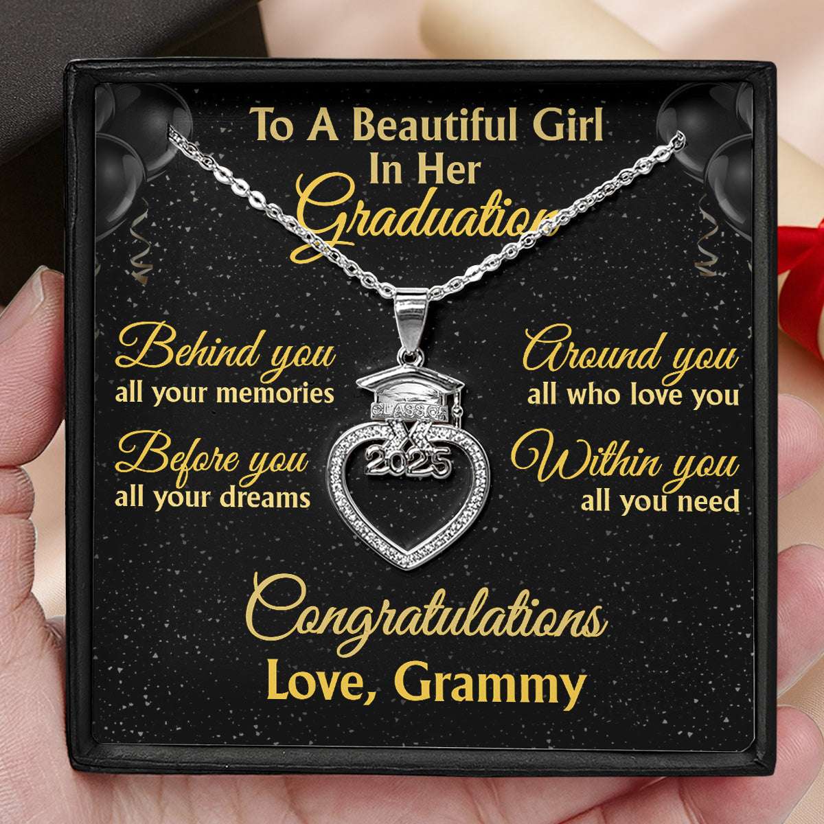 To A Beautifull Girl In Her Graduation | Personalized Grad Cap Heart Necklace With Box&Card