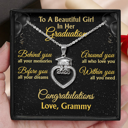 To A Beautifull Girl In Her Graduation | Personalized Grad Cap Heart Necklace With Box&Card
