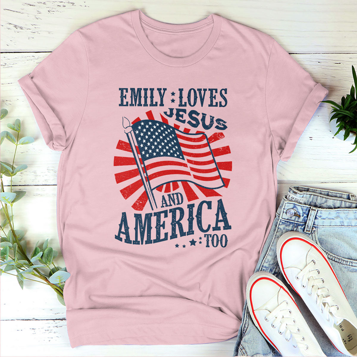 Loves Jesus And America Too | Personalized 2D Unisex T-shirt