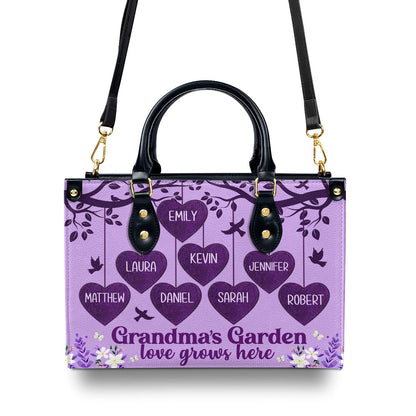 Grandma's Garden Love Grows Here | Personalized Leather Handbag