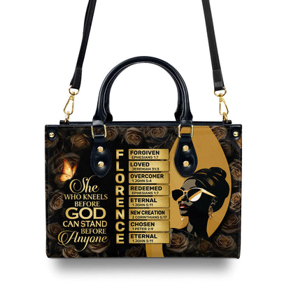 She Who Kneels Before God Can Stand Before Anyone | Personalized Leather Handbag
