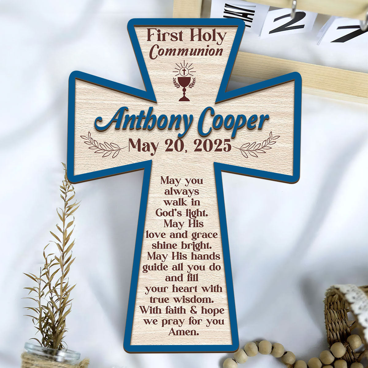 May You Always Walk In God’s Light | Personalized Wood Cross