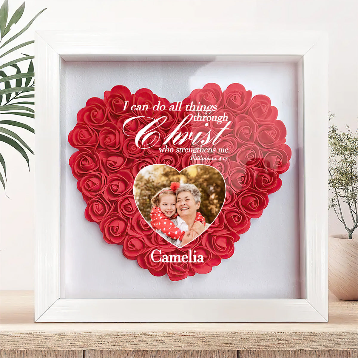 I Can Do All Things Through Christ Who Strengthens Me  | Personalized Heart Flower Shadow Box